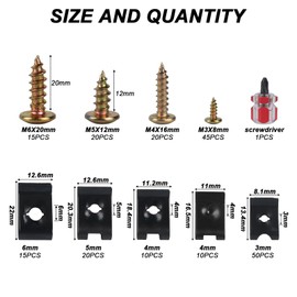 Pack of 205 Sheet Metal Nut Screw Nut Clip Kit, Including 100 Cross Head Tapping Screws, 105 U Type Sheet Metal Nuts, Car Body Screws, U Type Car Fender Clips, Body Clamps and Screws