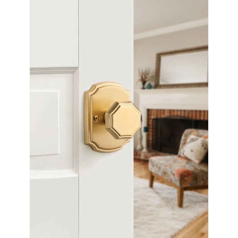 SORWDUERM 1 Pack Gold Door Knobs Passage Door Knobs Brushed