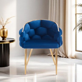 ROCKRAIN Modern Velvet Accent Chair: Handmade Gold Leg Armchair with Cotton Fill - Sturdy Metal Frame & Soft Backrest for Living Room & Office - Blue Luxury Seating for Home & Guests