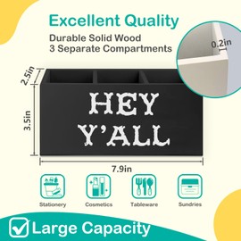 AQYIP Western Office Decor Wooden Pen Pencil Holder for Desk Accessories, Western Gifts for Women Men, Retro Hey Y'all Wood Southwestern Makeup Brush Toothbrush Holder Organizer for Vanity Bathroom