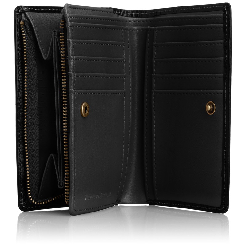 Vaselon Hearts Round Zip Matte Leather Wallet, Black/Black, black