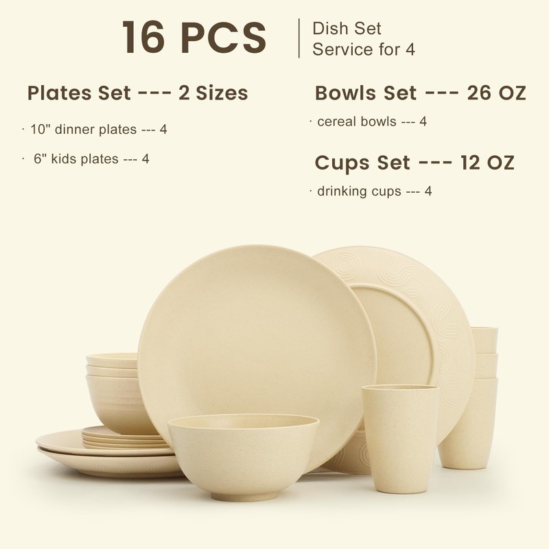 Homienly Premium Wheat Straw Dinnerware Sets, Lightweight & Unbreakable Plates