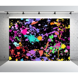 Loccor Fabric 8x6ft Neon Glow in The Dark Backdrop Colorful Graffiti Splash Paint Black Light Sleepover Party Photography Background Slime Happy Birthday Decorations for Kids Photo Shoot Props