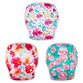 wegreeco Baby & Toddler Snap One Size Adjustable Reusable Baby Swim Diaper (Rose Flower, Large, 3 Pack)