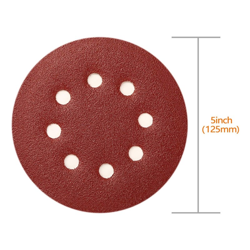 Sanding Discs Pads,SPTA 100Pcs 125mm Orbital Sander Discs, Hook and