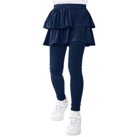 Resinta Girls Leggings Warm Pants School Uniform Pants Stretchy Soft Leggings with Skirt 4-14 Years Navy