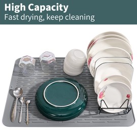 Extra Large Silicone Dish Drying Mat - XL Size 23” x 18” Dish Rack Mat for Kitchen Counter, Heat-resistant Rubber Dish Mat, Non-Slip Silicone Sink Mat, Eco-friendly Counter Top Mat, BPA Free, Grey