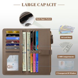 Tipmile Slim Wallet Women with RFID Blocking Bifold Leather Wallet Credit Card Holder Clutch Wallet with Zipper Coin Pocket ID Window (Minimalist, Brown)