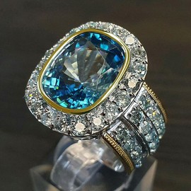 Luxury Gold Silver Blue Zircon Ring 925 Sterling Silver Shiny Full Diamond Gemstone Ring Blue Cubic Zirconia Rings CZ Diamond Ring Eternity Engagement Wedding Band Ring for Women Size 7