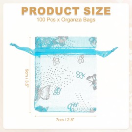 PATIKIL Organza Bags, 100 Pcs 2.8 x 3.5 Inch Mesh Candy Pouch with Drawstring Butterfly Jewelry Gift Bags for Wedding Christmas Festival Makeup Supply, Lake Blue Silver