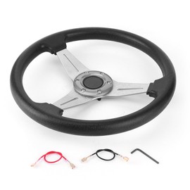 Steering Wheel, 14 Inches/350 mm Universal Deep Dish 6 Screws Handle Racing Car Sports Steering Wheel Car Modified Accessories for Vehicle and Racing Car [Silver]