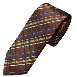 Michi Kolondon MKJ-022 Wrinkle-Resistant Bonding Processing Fabric Lined Volume, Made in Japan Necktie Brand Koshino Plaid Pattern, 100% Silk, Unisex, Braun