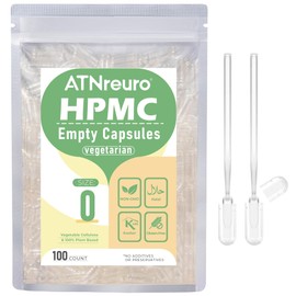 ATNreuro Size 0 Empty Vegan Capsules with 2 Micro Spoons - 100 Count Empty Vegetarian Capsules - Empty Pill Capsule for Powders Supplements
