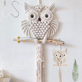 HAPYFURN 2 Pcs Owl Wall Tapestry Art Decor Boho Macrame Hanging Ornaments Decorations for Bedroom Nursery Gallery Apartment Office Garden Outdoor Creative Surprise Gifts 30cm 15cm
