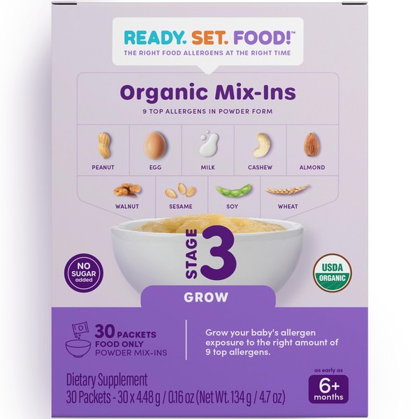 Ready Set Food | Early Allergen Introduction Mix-ins for Babies 4+ Mo Stage 3-30 Days 9 Top Allergens - Organic Peanut Egg Milk Almond Cashew Walnut Sesame Soy Wheat For ReadySetFood