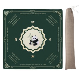 Chinoiserie Mahjong Mat for Table with Rules- 32"×32" Noise Reduction and Anti-Slip, Panda Bamboo Pattern, Game Shuffler for Mahjong Cards, Poker Cards, Board Games, Mah Jongg Accessories. (Green