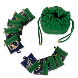 Ultra Jewelry Case – Travel Jewelry Organizer Convertible to an Evening Bag with 10 Clear Removable Pouches, 2 Snap Side Pockets & Drawstring Closure – Featured in Oprah’s Favorite Things (Emerald)