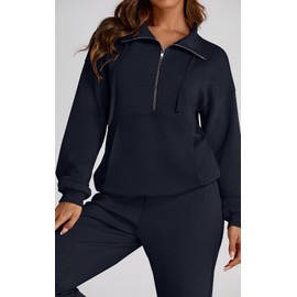 PRETTYGARDEN Long Sleeve Half Zip Sweatsuits Women 2 Piece Outfit Fall 2024 Casual Sweatshirt Sweatpants Lounge Set Tracksuit (Navy, Small)