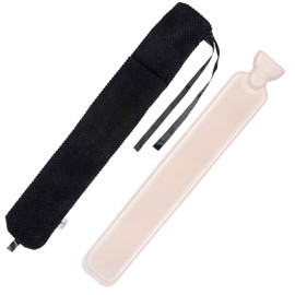 HomeTop Premium 2.25 Liters Rubber Hot Water Bottle w/Soft Merbau Corduroy Silk Ribbon Cover(Black/White)