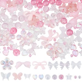 SUNNYCLUE 300Pcs 17 Styles Assorted Acrylic Beads Butterfly Heart Bead Bulk Pink Candy Color Pastel Plastic Flower Star Bow Round Beads for Bracelets Jewelry Making Necklace DIY Crafts Accessories