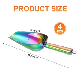 sourcing map 4pcs Metal Ice Scoop, 9.8 Inch Stainless Steel Ice Scooper for Kitchen Party Bar Wedding Use, Rainbow