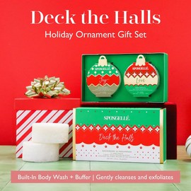 SPONGELLÉ Holiday Ornaments Gift Set Body Wash Infused Buffers | Moisturising Body Wash & Soap Filled Sponges in One | Body Wash Soap Filled Exfoliating Sponge | 7+ Uses Each Buffer | Deck The Halls