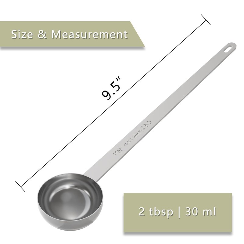 LEIFENY 2 Tablespoon Coffee Scoop, 9.5” Long Handle Measuring Spoon,