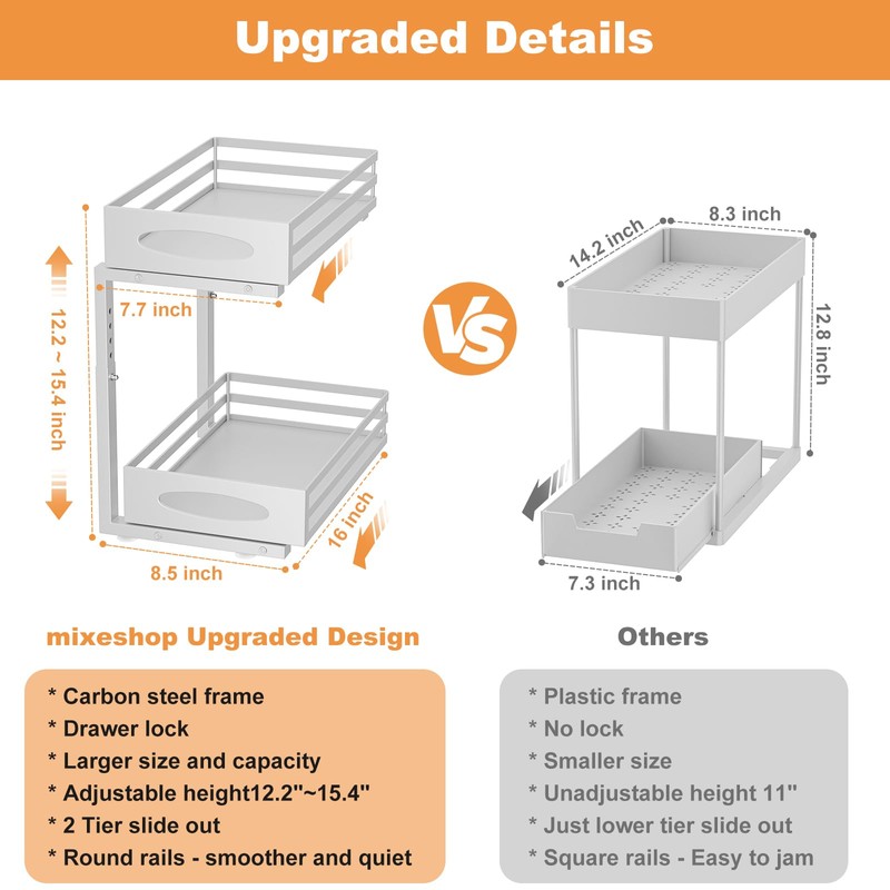 mixeshop Under Sink Organizer, 2 Tier Under Sink Organizers and