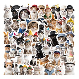 Funny Dress-up Cat Meme Stickers 50Pcs Waterproof Cute Cat Stickers for Adults Teens, Kawaii Cat Decals Kitty Sticker Aesthetic Feline Sticker for Laptop Water Bottle Phone Journal Craft Decor
