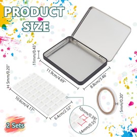 PH PandaHall 2 Sets Empty Watercolour Palette Case 36 Wells Iron Palette Tin Box Drawing Paint Box with Lid Airtight Travel Painting Art Accessories 11.9 x 8.8 cm