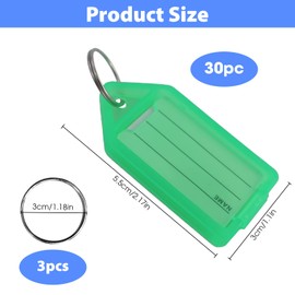 Pack of 30 Key Tags for Labelling, Key Tags with Empty Paper Labels, Key Tags for Key Suitcases Pets Marking (10 Colours)