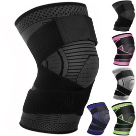 Ruilala Knee Support 1 Piece Knee Support with Adjustable Velcro Bandage Compression Knee Bandage for Men Women for Arthritis ACL Meniscus Tear Sports Fitness Weightlifting Jogging (Black, L)