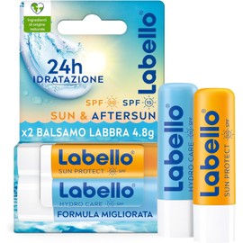 Labello Bipack Sun Protect SPF30 e Hydro Care SPF15 2 x 4.8 g, Burrocacao labbra in confezione doppia, Duo con burrocacao protezione solare idratante e balsamo labbra con filtri UVA/UVB