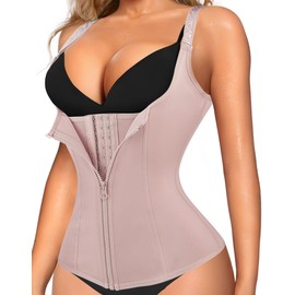 LODAY Waist Trainer Corset for Women Tummy Control Sport Workout Body Shaper Black (L, BEIGE(vest-adjustable straps))