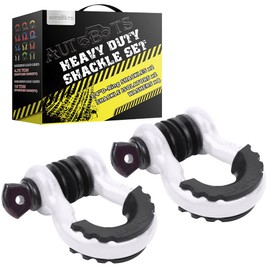 AUTOBOTS D Ring Shackles 3/4" (2 Pack) - 45,000Ib Max Break Strength With 7/8" Pin & Isolator Washers - Heavy Duty Clevis for Tow Strap, Jeep, Off Road Vehicle Recovery - White-Black