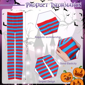 Toulite 4 Pairs Striped Tights for Women Stretchy Legging High Tights Stockings Cosplay Costume Party(Blue, Red)