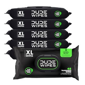 DUDE Wipes - Toallitas Desechables - Paquete de 6, 288 Toallitas Húmedas Extra Grandes con Alivio Herbal - Aceites Esenciales de Hamamelis y Geranio - para Sépticos y Alcantarillado para Adultos