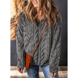 Dokotoo Women Fleece Winter Jackets Zip Up Casual Teddy Bear Long Sleeves Tops Side Pockets Oversized Short Coats Baggy Outerwears,Gray XX-Large
