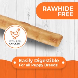 Canine Naturals Puppy Chicken and Rice Chew - Rawhide Free Puppy Treats - Made with USA Chicken - All-Natural & Easily Digestible - 10 Pack of 5-Inch Sticks for Puppies