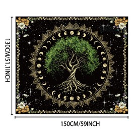 WEBEEDY Tree of Life Tapestry Nature Forest Tapestry Wall Hanging Moon Sun Stars Nature Tapestries Vintage Aesthetic Nature Wall Backdrop for Photography Home Decoration(130x150cm/4.27x4.92ft)
