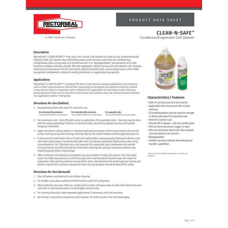 Rectorseal Clean-N-Safe 83780 Coil Cleaner, Non- Acid Deep Cleaning Foam,