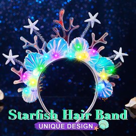 EARENT Light up Mermaid Headbands Led Seshell Hair band Glow Starfish Costume Hair Accessories for Women