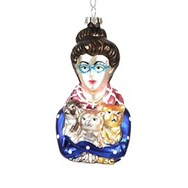 Cody Foster & Co Cody Foster Crazy Cat Lady Quirky 4.5 Glass Christmas Ornament, Multi