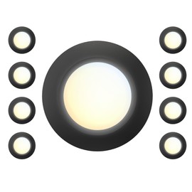 JULLISON 8 Packs 6 Inch Black 5CCT Field Selectable LED Low Profile Recessed & Surface Mount Disk Light, Round, 15W, 920 Lumens, CRI80, 27K-30K-35K-40K-50K, Driverless, Dimmable, ETL & Wet Listed