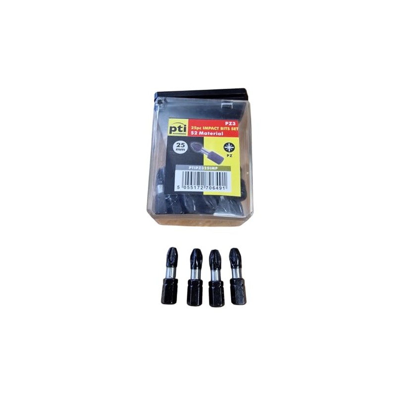 PTI 25pc Pozi PZ3 X 25MM Impact Screwdriver Bits Set