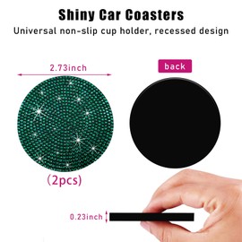 Ziciner 2PCS Bling Car Cup Holder Coaster, 2.73 Inch Anti-Slip Cup Insert Coasters, Crystal Rhinestone Auto Drink Cup Mat, Universal Interior Decor Car Accessories for Women Girls (Green)