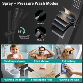 All Metal 12 Inch Rain Shower Head with Handheld Spray Combo, High Pressure Waterfall Rainfall Square Shower Heads with 16" Adjustable Extension Arm, Dual Showerhead with 3-Way Diverter, Matte Black