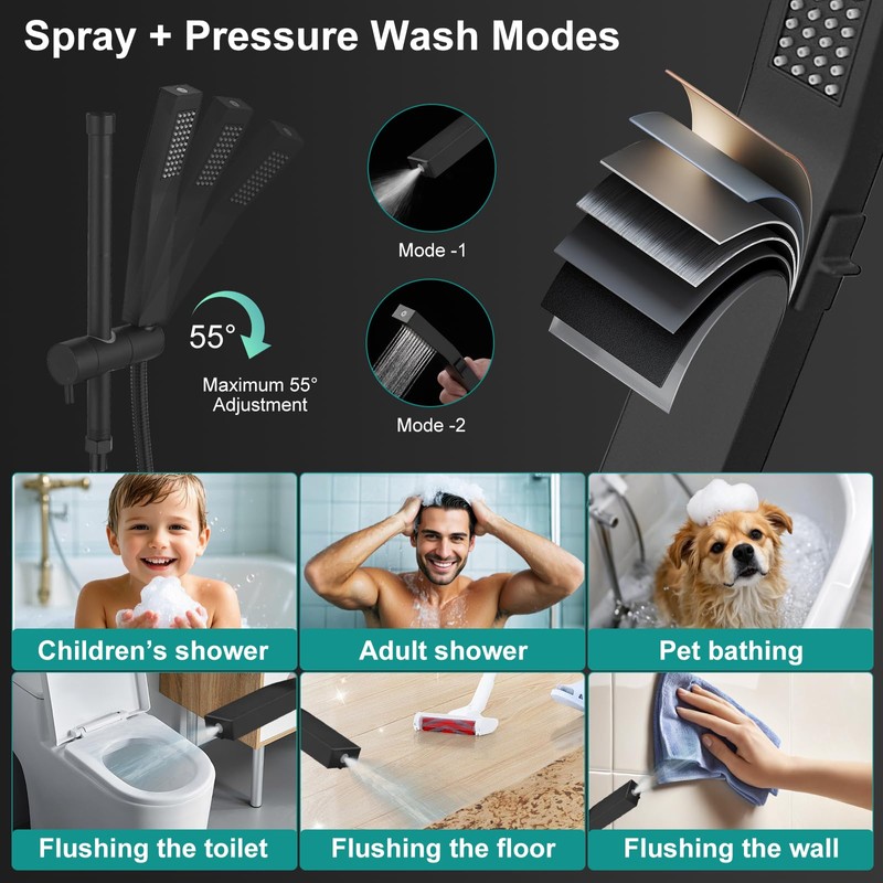All Metal 12 Inch Rain Shower Head with Handheld Spray