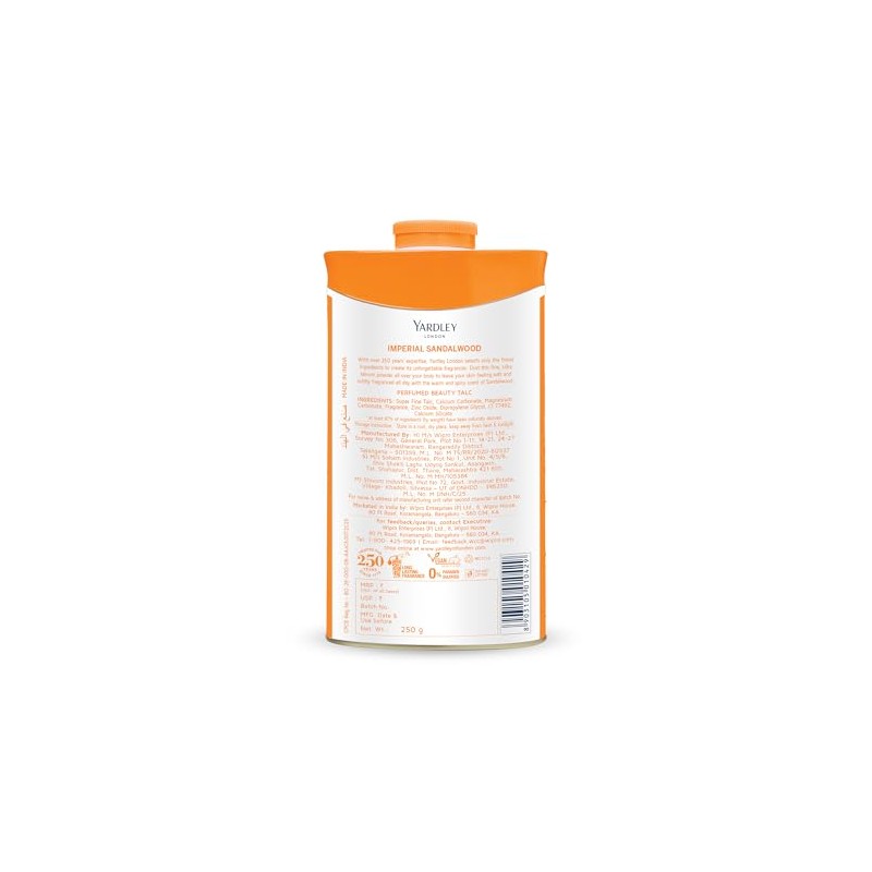 Yardley Talco perfumado de sándalo, 250 g