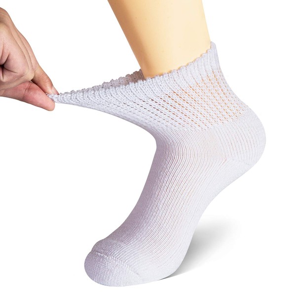 MD Diabetic Socks Mens and Womens Half Cushion Circulatory Quarter Socks for All Seasons Loose Fit 6 Pack 13-15 White.
